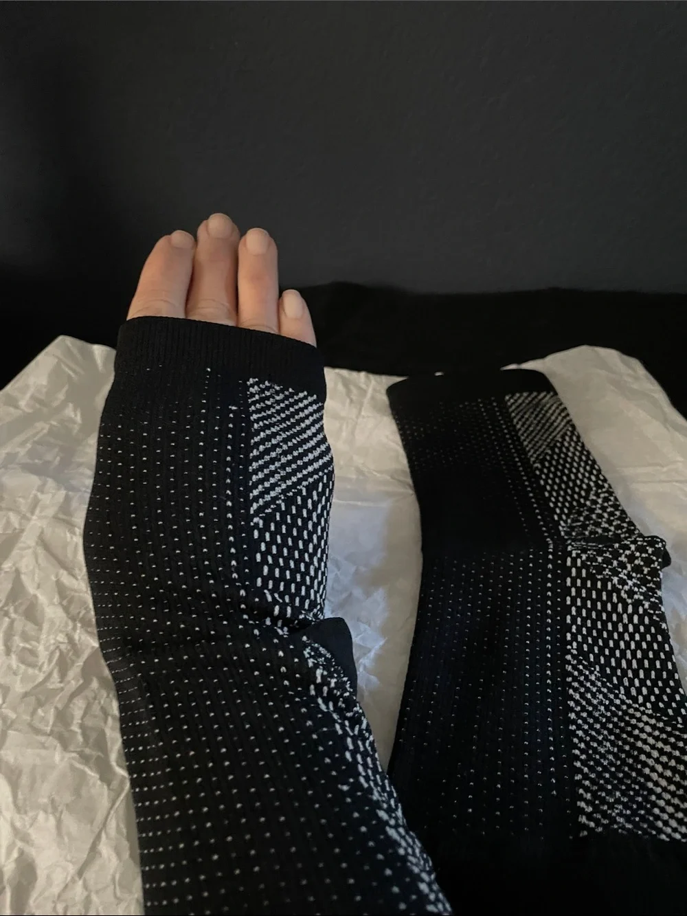 Black & White Geometric compression socks with open toes